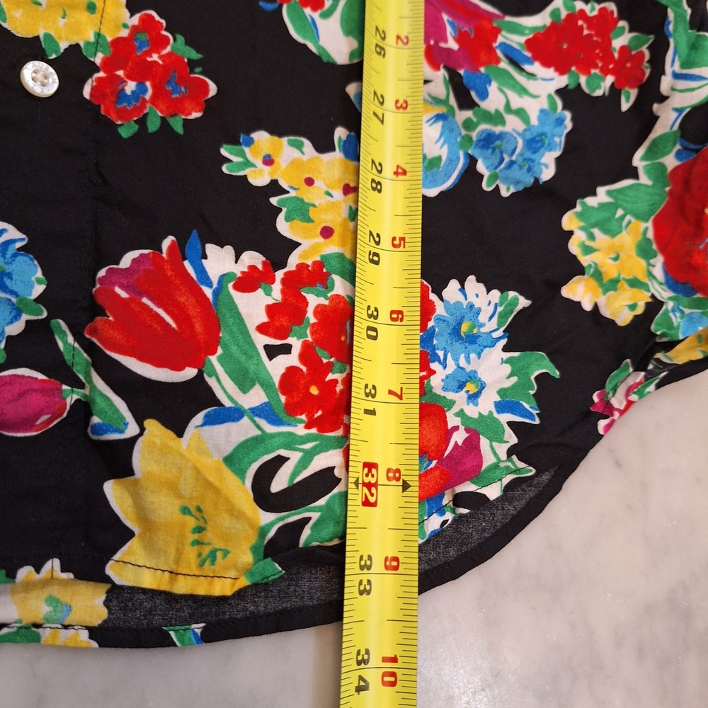Lauren Ralph Lauren Shirt Dress S Blk Floral Cotton LRL Monogram Mini 3/4 Sleeve - Picture 7 of 9
